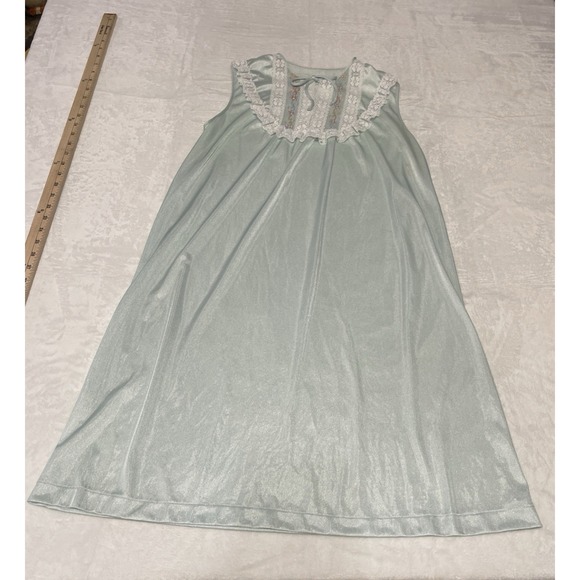 Gilead Other - Vintage Nightgown Light Blue With Lace Trim Size M Midi length GrannyCore Flaw